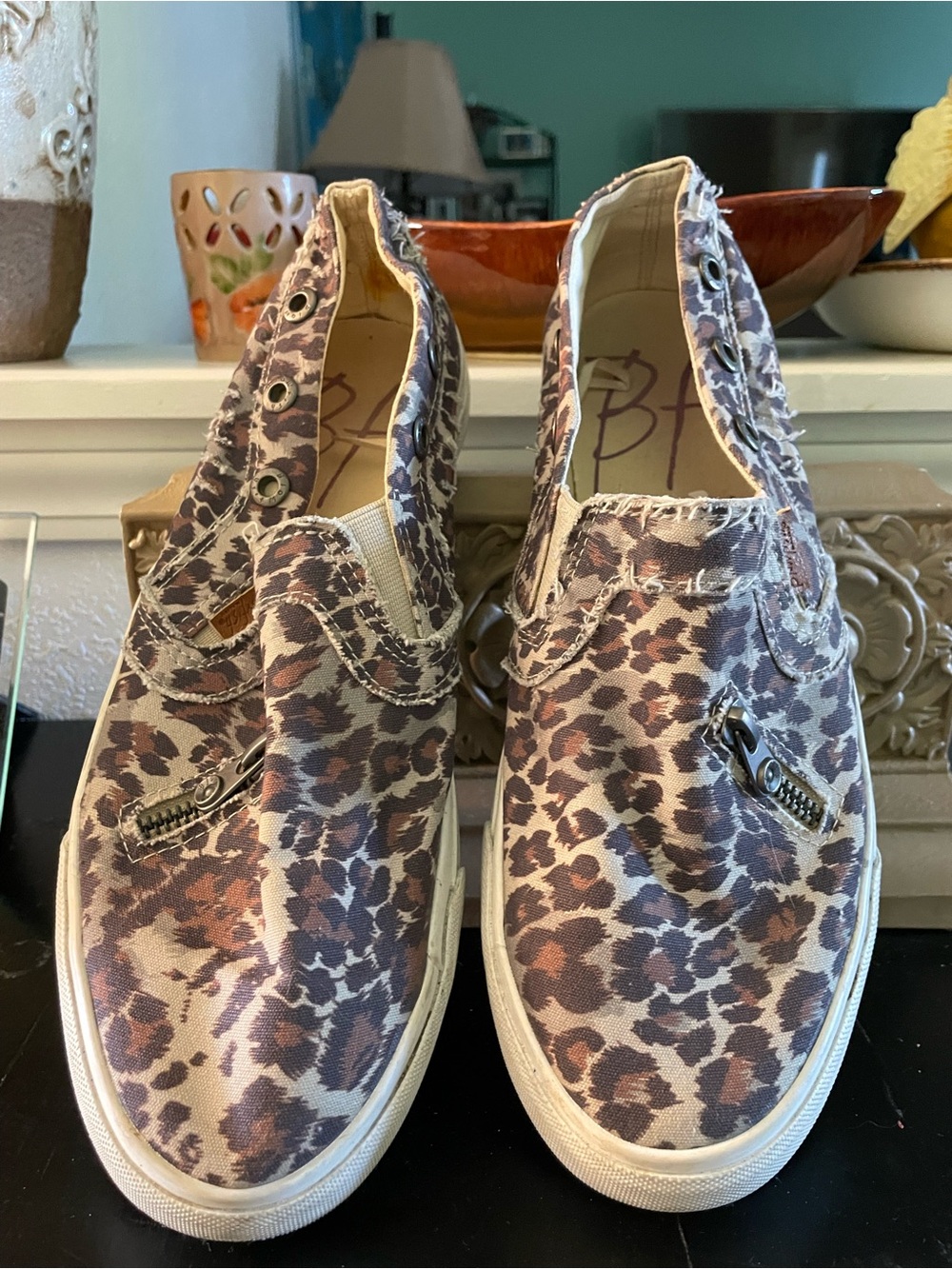 Blowfish Leopard Print Slip-On Flats in Brown and Cream